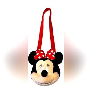Disney Minnie Mouse Plush Head Purse Shoulder Bag Red Polka Dot Bow Zip Bag 2016